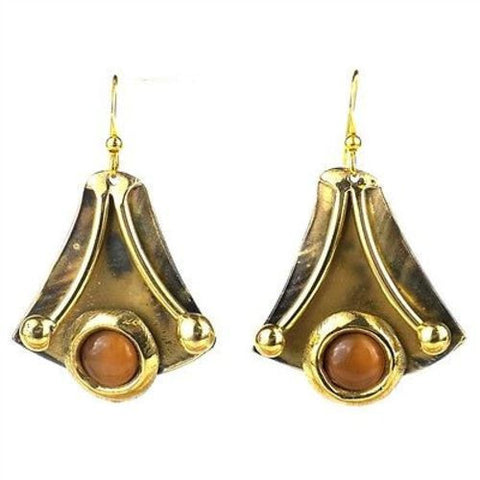 Reborn Peach Tiger Eye Brass Earrings - Brass Images (E)
