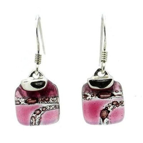 Strawberry Highway Mini Glass Square Earrings with Sterling Silver - Tili Glass