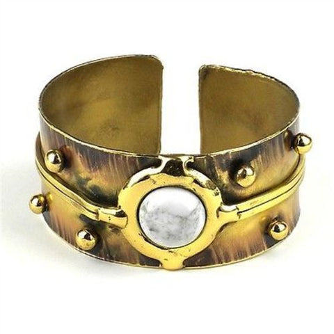 Howlite Disk Brass Cuff - Brass Images (C)