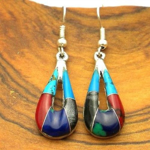 Alpaca Silver Turquoise and Stone Drop Earrings - Artisana