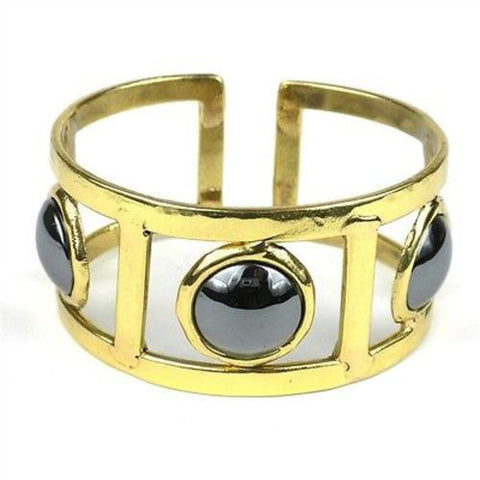 Three Hematite Stones Ladder Cuff - Brass Images (C)