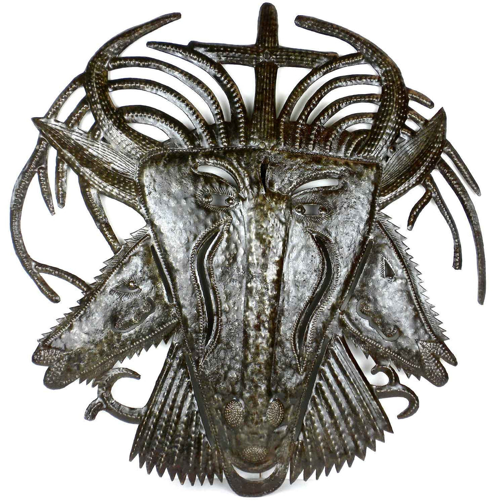 Haitian Metal Wall Art - Three Faced Goat - 001 - Croix des Bouquets