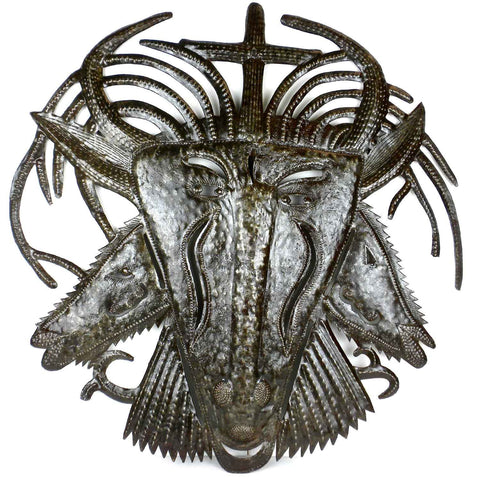 Haitian Metal Wall Art - Three Faced Goat - 001 - Croix des Bouquets