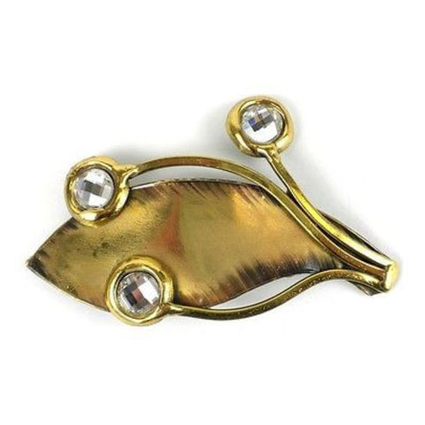 Leaf and Seeds Brass Brooch with Crystals - Brass Images (O)