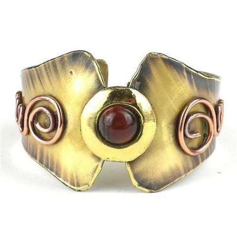 Red Tiger Eye Brass and Copper Cuff - Brass Images (C)