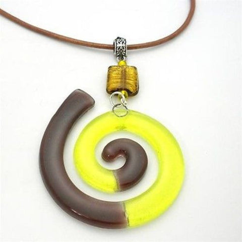 Giant Finite Swirl Glass Pendant Necklace Yellow - Tili Glass