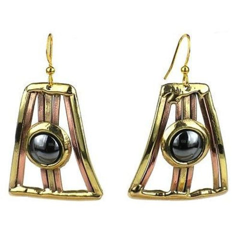 Strips And Hematite Earrings - Brass Images (E)