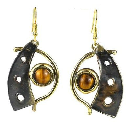Golden Tiger Eye Domino Earrings - Brass Images (E)
