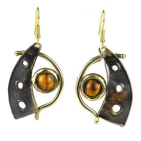 Golden Tiger Eye Domino Earrings - Brass Images (E)