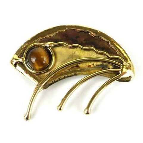 Umbrella Brass Brooch with Gold Tiger Eye - Brass Images (O)