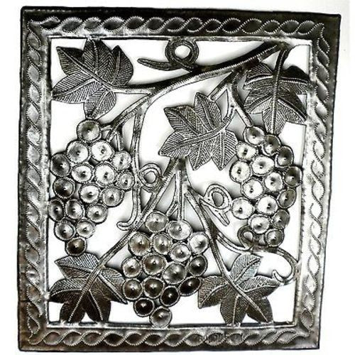 Grapes on the Vine Metal Wall Art - 11 by 12 Inches - Croix des Bouquets
