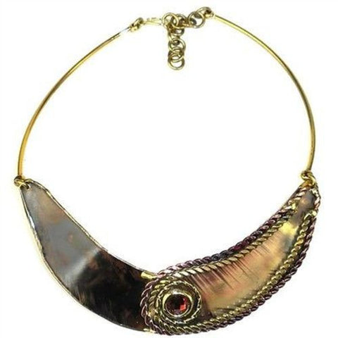 Rope and Rose Stone Brass Necklace - Brass Images (N)