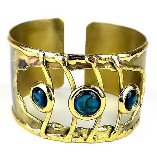 Ripple Effect Paua Shell Brass Cuff - Brass Images (C)
