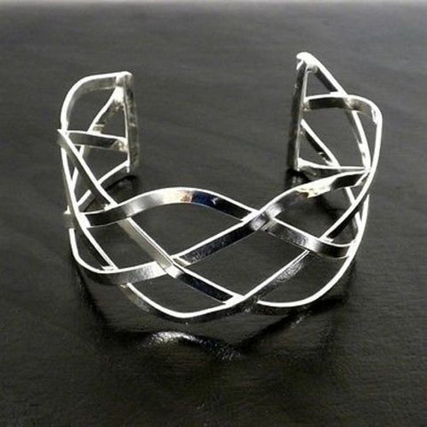 Silver Overlay Cuff  Woven Design - Artisana