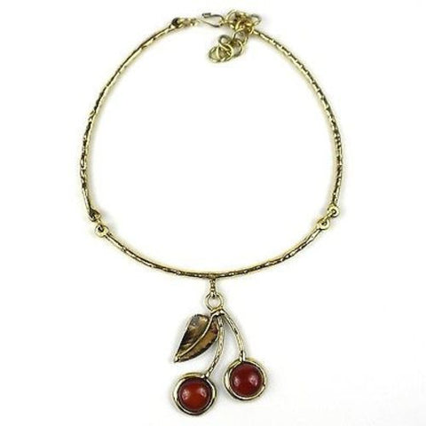 Carnelian Brass Cherry Necklace - Brass Images (N)