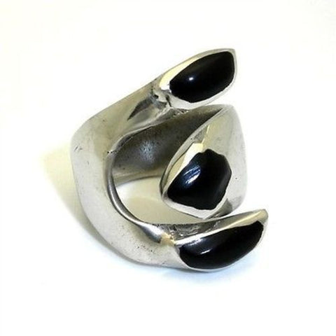 Alpaca Onyx Silver Wrap Ring - Artisana