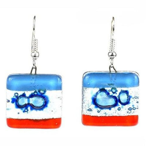 Blue Horizon Square Fused Glass Earrings - Tili Glass