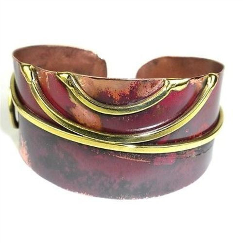 Red Copper and Brass Scroll Oval Cuff - Brass Images (C)