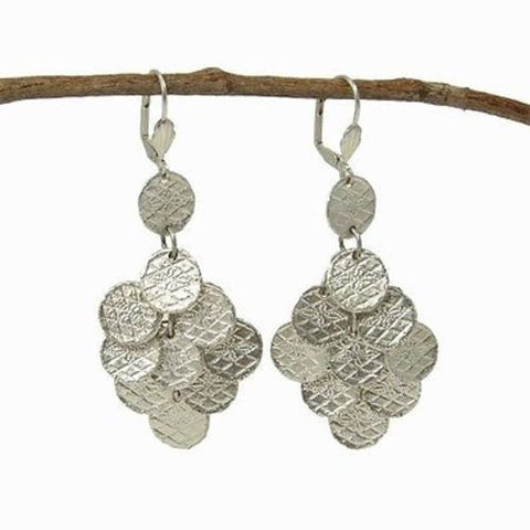 Stamped Disk Chandelier Earrings in Silvertone - WorldFinds