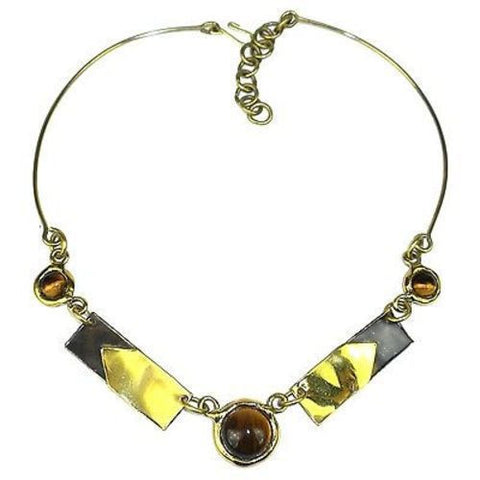 Tiger Eye "To the Point" Brass Necklace - Brass Images (N)