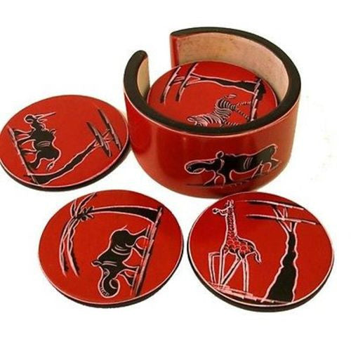Set of 6 Handmade Red Soapstone Coasters (Kenya) - Smolart