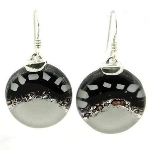 White to Black Fused Glass Earrings with Sterling Silver - Tili Glass
