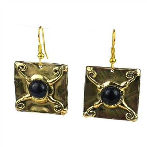 X Squared Onyx Earrings - Brass Images (E)