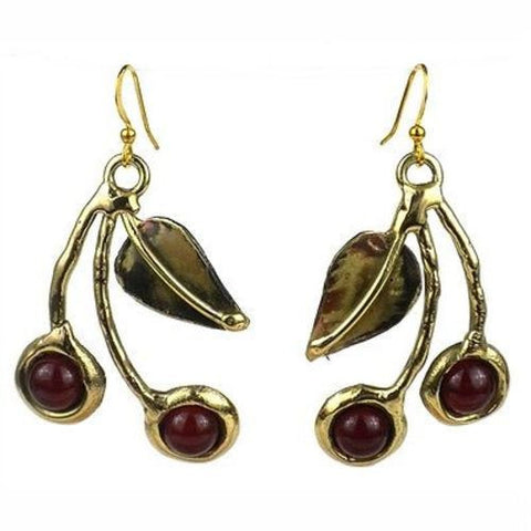 Carnelian Cherry Brass Earrings - Brass Images (E)