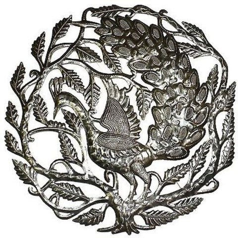 Peacock in Tree 24-inch Metal Art - Croix des Bouquets