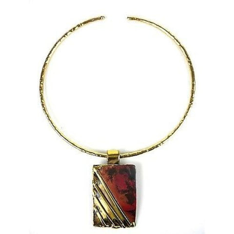 Lines Drawn Brass and Copper Pendant Necklace - Brass Images (N)