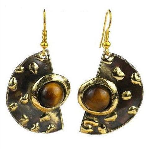 Make Your Mark Tiger's Eye Earrings - Brass Images (E)