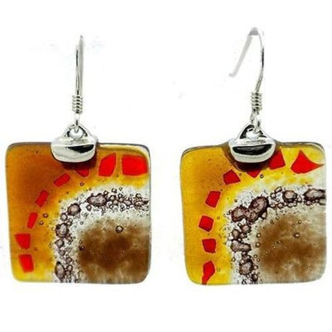 Golden Earth Translucent Square Glass Sterling Silver Earrings - Tili Glass
