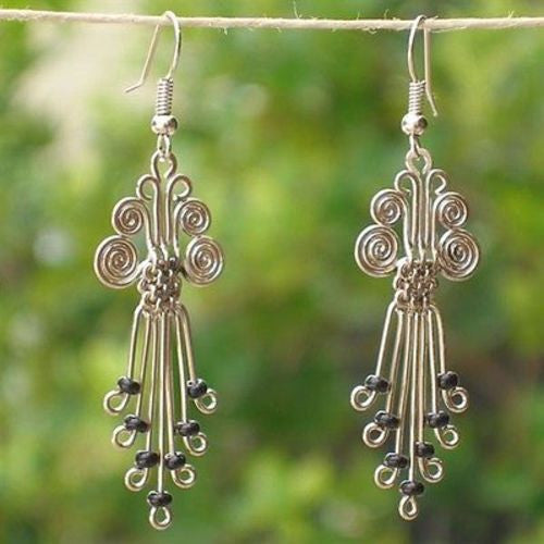 Silverplated Legacy Earrings with Black Beads - Zakali Creations