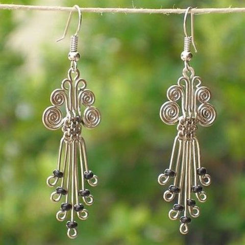Silverplated Legacy Earrings with Black Beads - Zakali Creations