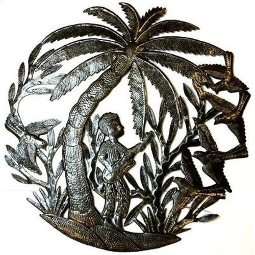 24 inch Metal Art Guitarist Under a Palm Tree - Croix des Bouquets