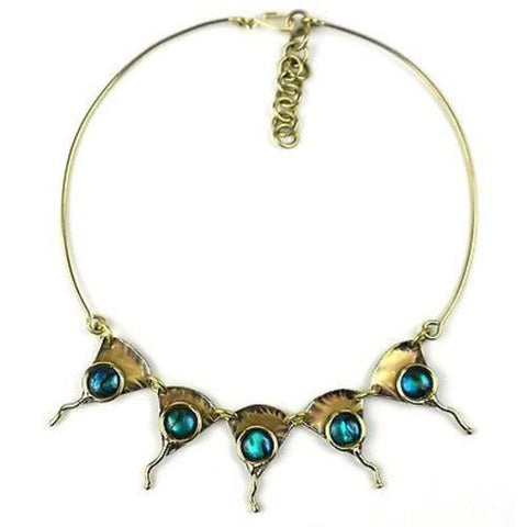 Paua Ocean Necklace - Brass Images (N)