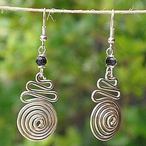 Ribbon Candy Electroplated Earrings with Black Beads - Zakali Creations
