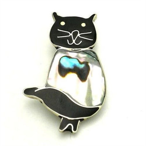 Alpaca Silver Abalone Cat Pin - Artisana