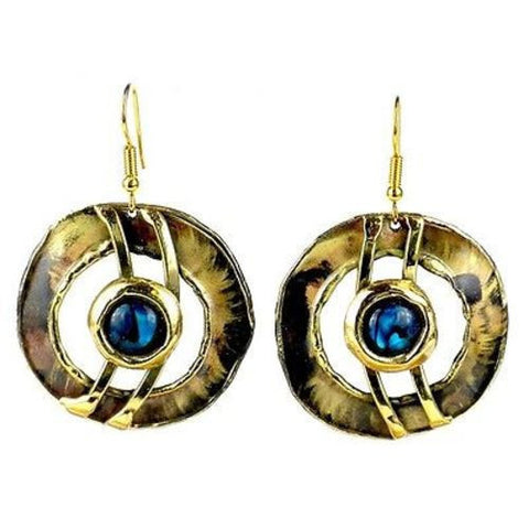 Paua Shell Ripple Effect Brass Earrings - Brass Images (E)