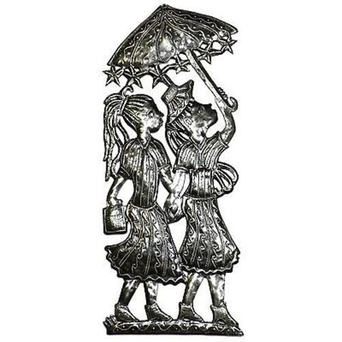 Two Girls with Umbrellas Metal Wall Art - Croix des Bouquets