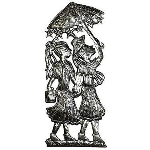 Two Girls with Umbrellas Metal Wall Art - Croix des Bouquets