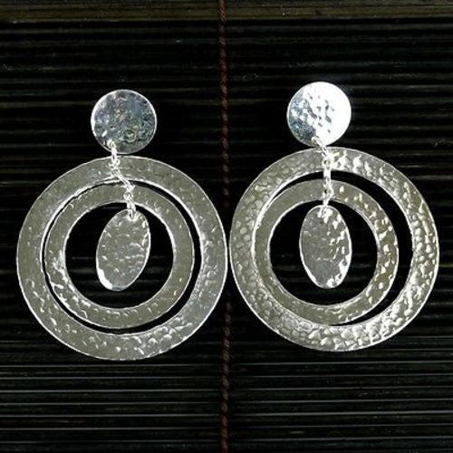Large Silverplated Concentric Circles Post Earrings - Artisana