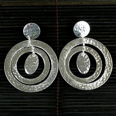 Large Silverplated Concentric Circles Post Earrings - Artisana