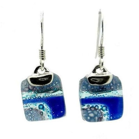 Blue Highway Mini Glass Square Earrings with Sterling Silver - Tili Glass