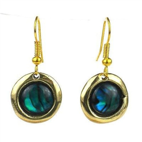 Deep Sea Paua Shell Earrings - Brass Images (E)