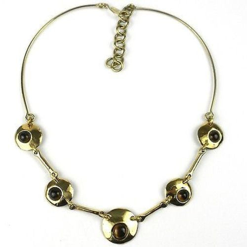 Bonbon Gold Tiger Eye Necklace - Brass Images (N)