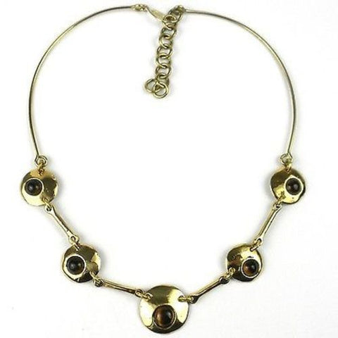 Bonbon Gold Tiger Eye Necklace - Brass Images (N)