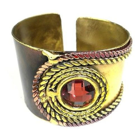 Rope and Rose Stone Brass Cuff - Brass Images (C)