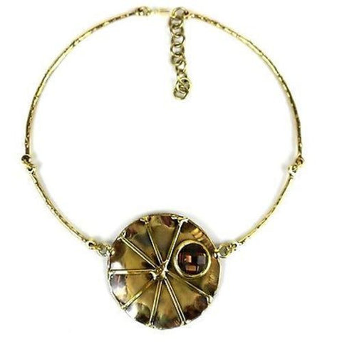 Crystal Sunburst Brass Necklace - Brass Images (N)