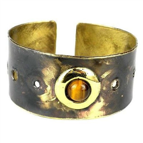 Golden Tiger Eye Domino Brass Cuff - Brass Images (C)